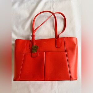NWOT Lauren Ralph Lauren Newberry Pocket Valencia Orange Tote with Dust Bag